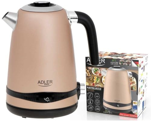 Adler Wasserkocher mit LCD-Anzeige und Temperaturkontrolle, Edelstahl, 1,7 l, mehrfarbig