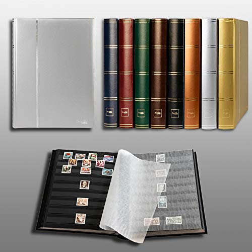 Prophila Collection Metallic Edition 60 Schwarze Seiten Briefmarkenalbum Einsteckbuch wattierter silberner Einband