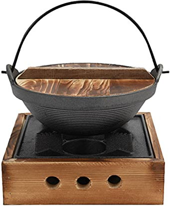 AIZYR Pot De Style Japonais Shabu Shabu Sukiyaki Hot Nabe Pot avec Couvercle en Bois Et Cuisinière pour La Cuisine À La Maison,18cm