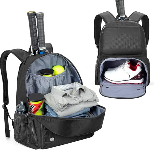DSLEAF Tennisrucksack mit Schuhfach, Tennistasche für 2 Schläger mit Gepolsterten Schultergurten und Separates belüftetes Schuhfach für Damen und Herren