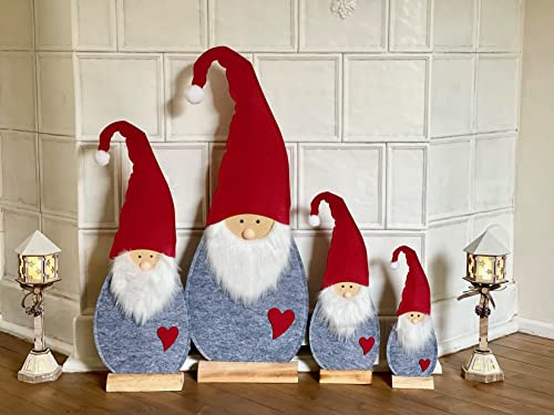 Dekoleidenschaft Wichtel aus Filz in rot/grau mit Herz und Bommel-Mütze, 34,5-85 cm groß, mit stabilem Holz-Standfuß, Weihnachtswichtel, Weihnachtsdeko, Dekofigur, Dekowichtel (groß)
