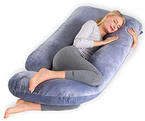 CALIYO Schwangerschaftskissen J Form,Stillkissen XXL-SeitenschläFerkissen mit Bezug,Pregnancy Pillow und Komfortkissen Erwachsene -Polsterung aus Baumwolle(Hellgrau,180×70cm)