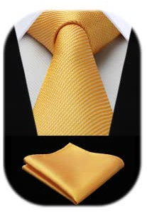 HISDERN Herren Gelb Krawatten Taschentuch Gestreift Elegant Klassische Retro Formell Krawatte & Einstecktuch Set Für Hochzeit Party Club