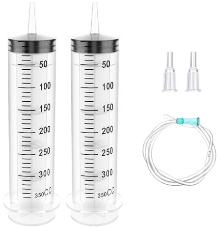 2Spritzen 300ml/350ml,spritze mit schlauch, wiederverwendbare Kunststoffspritzen für Labor, Garten, Tiernahrung und Industrie (350mlX2)