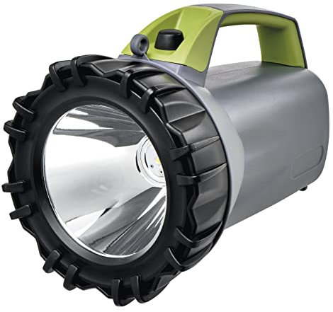 EMOS Aufladbarer LED Handscheinwerfer 750lm Helligkeit, 470m Leuchtweite, 3 Lichtmodi, Powerbank-Funktion, 4000 mAh Akkulampe inkl. Netzteil, Auto-Ladeadapter und Tragegurt, Leuchtdauer 30 St.