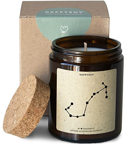 Löwe Sternzeichen Duftkerze im Glas mit Spruch - handgemacht - nachhaltiges persönliches Geschenk, liebevolle Geschenkidee zum Geburtstag - Kerze mit Sternbild Himmel, zodiac leo