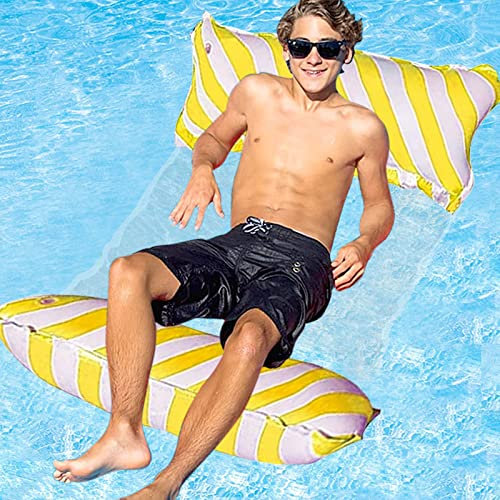 JOKILY Wasser Hängematte, Aufblasbares Wasserhängematte, Schwimmhängematte, 4 in 1 Schwimmmatratze Floating, Lounge Stuhl Strandmatte, Pool aufblasbare hängematte für Erwachsene(Gelb)
