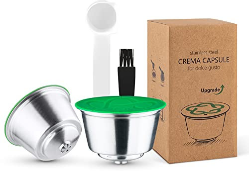Capsules rechargeables Filtres à dosettes de café réutilisables compatibles avec les brasseurs Dolce Gusto avec cuillère et brosse (2 Capsules)