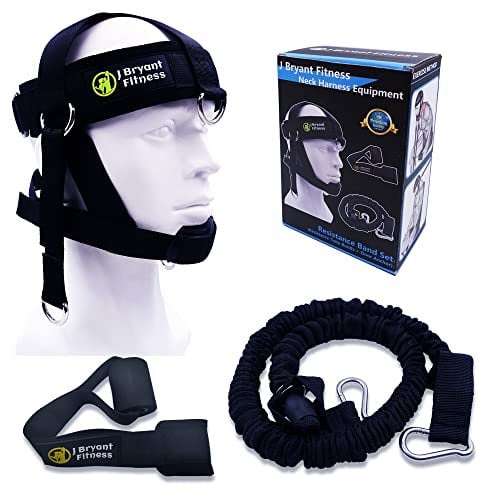 J Bryant Neck Harness Head - Weight Lifting with Resistance Tube Bands - Door Anchor Set Adjustable Neck Training Strap Exercise Equipment (L)