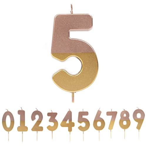 Talking Tables Rose Gold Number 5 Candle Premium Quality Pink Birthday Cake Topper Decoration for Kids, Adults, 50th Party, Anniversary, Milestone, ROSEGOLD5,8 cm