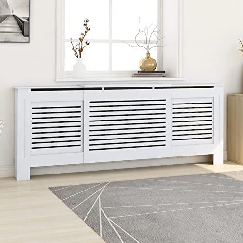 Mogou MDF Radiator Cover, Radiator Protective Cover, Milton Radiator Cover Unfinished Modern Unpainted MDF Cabinet White 205 cm