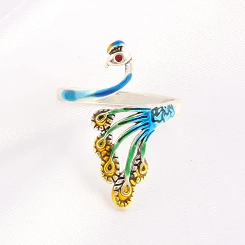PAIHUIART Ring Ringe Damen Bijouterie Frauen Schmuck Verstellbarer ethnischer Stil Dreidimensionale Pfau-Ringe für Frauen Feder-Temperament offener Zeigefinger-Ring Pfau Resizable S3