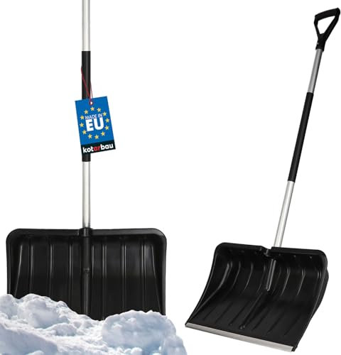 KOTARBAU® Schneeschaufel Schneeschieber 54cm mit Aluminiumstiel Verstärkt Kunststoff Schild mit Metallbeschlag mit Ergonomischem Griff Schwarz 136 cm