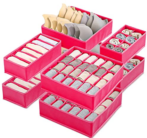 Yidaxing Organizer per Biancheria Intima, Set di 8 Armadio Divisori Pieghevole Storage Box Cassetto Organizzator per Biancheria Intima, Reggiseni, Calze, Fazzoletti e Cravatte (Rosso Rosa)