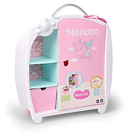 Nenuco - Armario, de color rosa, complemento para guardar la ropita de los bebés Nenuco, muñecos de 35 cm y 42cm, incluye 2 perchas y 1 cajón, para niños y niñas +2 años, Famosa (NFN28000)