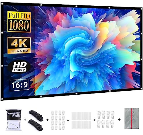 VERCORKIN Pantalla Proyector120 Pulgadas,Interior Exterior,Antiarrugas/Plegable/Lavable/Ganancia de 1,1/Angulo de Visión de 160°/Doble Cara,Incluye Gancho para Clavos y Bolsa de Almacenamiento (120)