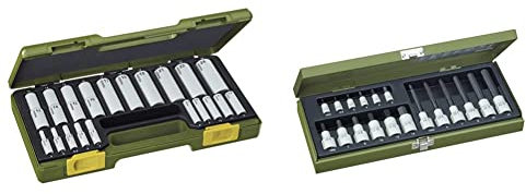 PROXXON Steckschlüsselsatz, Spezialsatz mit Tiefbetteinsätzen 23292 & Spezialsatz für Innensechskantschrauben, Für 1/4-Vierkantantrieb und 1/2-Vierkantantrieb, 18-teiliges Werkzeug-Set 23100