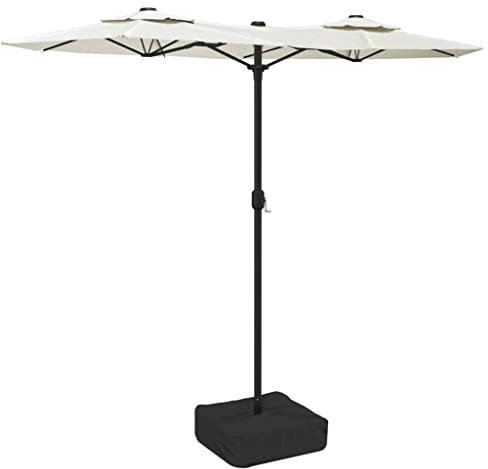 vidaXL Sombrilla Doble de Jardín con Luces LED, Parasol Protector de Sol, Refugio Solar, Paraguas para Patio Exterior, Blanco Arena 316x145 cm