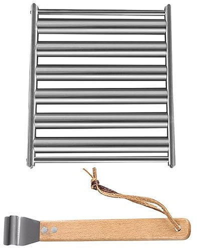 BESTonZON Grillroller Für Würstchen Tragbares Bbq Rack Mit Holzgriff Für Camping Und Picknick Rostfreier Edelstahl Einfach Zu Reinigen Transportieren Robuste Verarbeitung