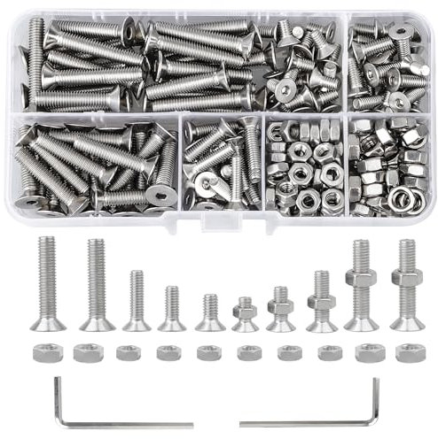 DesertBoy 202 Piezas Juego de Tornillos y Tuercas Tornillos y Tuercas de Cabeza Avellanada M4/M5 Tornillo de Avellanado Cabeza Hexagonal Tornillos de Cabeza Avellanada con Llave Allen