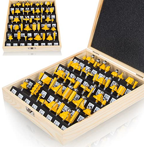 MAYLINE 1/4 Inch Shank Router Bits Sets 43 PCS, Woodwork Milling Cutter Router Bit Set, Wood Cabinet Carbide CNC Cutting Tool for Door&Table Shelves (1/4-YF)