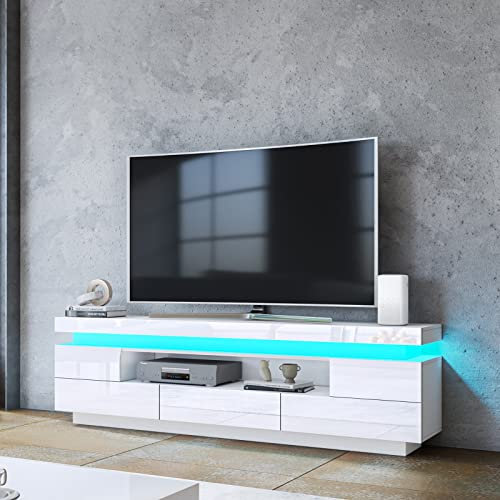 T AUNTY STORE TV Stand with LED Light 5 Drawers 1 Open Case Modern White 150CM