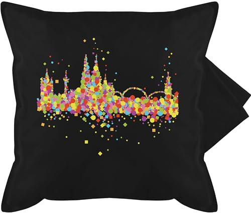 Kissenbezug - Karneval & Fasching - Kissen - Konfetti Skyline Köln - 50 x 50 cm - Schwarz - Fastnacht kölner witzige Faschings fasnet Karneval& Karneval. fasnachts karnewal straßenkarneval