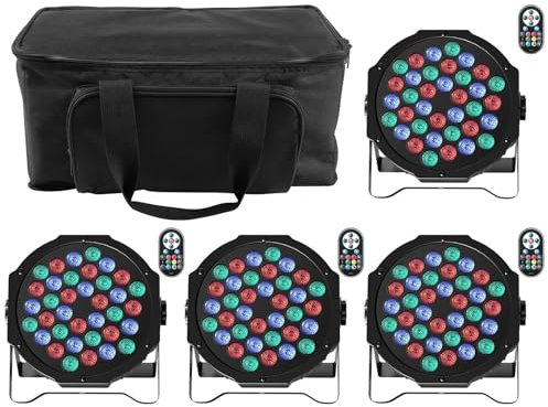 UKing 4PCS LED Par Licht mit Bag,72W LED Strahler RGB DMX Bühnenlicht 7 Modi Partylicht Lichteffekte mit Fernbedienung für DJ Discolicht Hochzeit Weihnachten Bühnenbeleuchtung