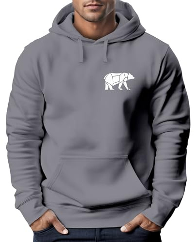 Neverless® Hoodie Herren Print Polygon Bär Natur Outdoor Kapuzenpullover Fashion Streetstyle