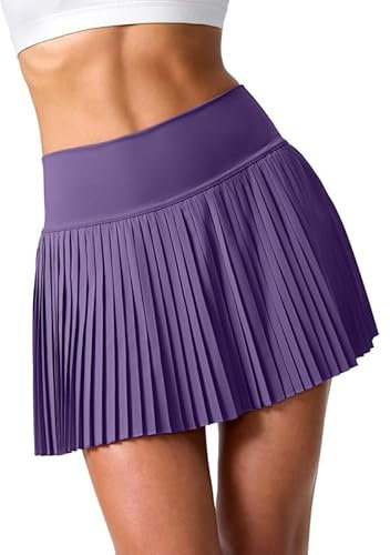 SANTINY Gonna da tennis plissettata da donna con tasche e pantaloncini, gonna-pantalone sportiva da golf a vita alta e leggera per donna, Viola scuro, XX-Small
