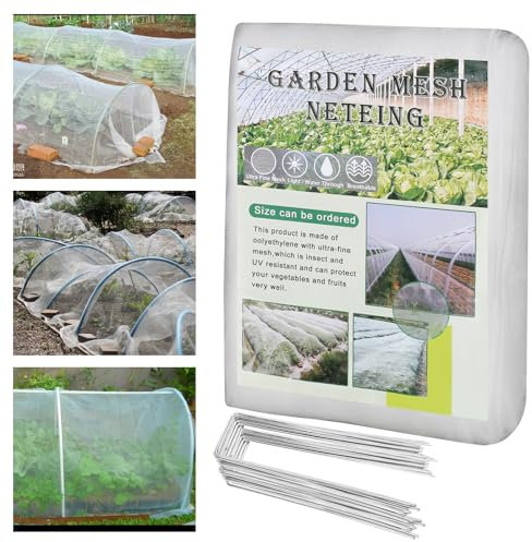 CTDMJ Gemüseschutznetz 3MX3M Gemüsenetz Garten Feinmaschig mit 20 U-Förmigen Erdanker Insektenschutznetz, Pflanzenschutznetz, Feinmaschig, Insektennetz, für Pflanzen Gemüse Blumen Obstgarten(0,8mm)