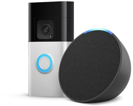Ring Battery Video Doorbell Plus by Amazon + Echo Pop | Wireless Video Doorbell Camera with 1536p HD Video, Head-To-Toe View, Colour Night Vision, Wi-Fi, DIY