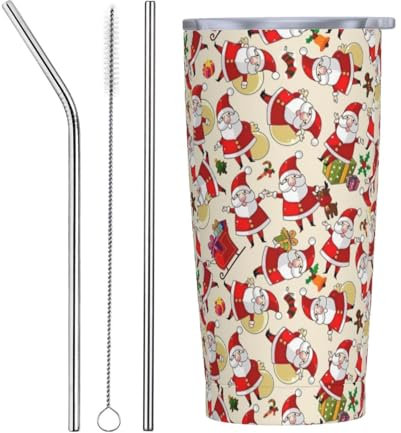 Ogniwo Thermobecher mit Weihnachtsmotiv, Weihnachtsmann-freundlich, Edelstahl, isoliert, mit Deckel und Strohhalm, Geschenke für Damen und Herren