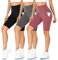 MOREFEEL 3er Pack Damen Radlerhose mit Taschen High Waist Sport Shorts Blickdicht Kurze Sporthose Sommer für Yoga Sport Fitness(Schwarz+Dunkelgrau+Dunkelrosa,Large-X-Large)