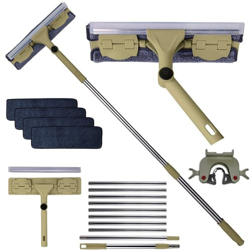 3.9 m / 152 2 in 1 Professional Window Cleaning Equipment Kit, 10 Poles, Telescopic Window Cleaner with 4 Mop Refills, Squeegee Window Cleaning Pole for High Length Window and Outdoor Use (Yellow)