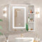 Mepplzian Bathroom Cabinet With Lights - Battery Operated Mirror Cabinet, 3-Color LED, Wall Mounted, Illuminated With Storage 70*70 cm