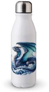 MAXIKIWI - Einwandige Wasserflasche mit Schraubverschluss, nicht isoliert, leichtes Aluminium, BPA-frei, auslaufsicher, Fantasy Magic Dragon Thema, 2-500 ml
