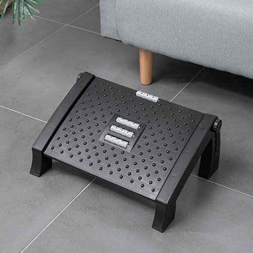RXMORI Fußhocker Unter Dem Schreibtisch mit Rollenmassagegerät, 6 Stufen Höhenverstellbar, Verhindert Verrutschen, Ergonomische Fußstütze Unter Dem Schreibtisch für Zuhause,