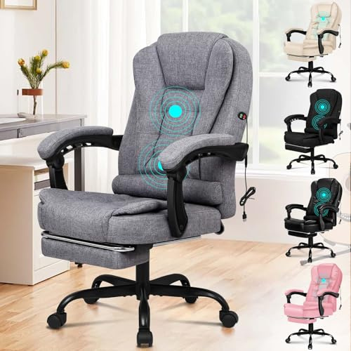 ALFORDSON Chair Bürostuhl, Computer-Schreibtischstuhl, Gaming-Drehstuhl für Computer-Arbeitstisch, ergonomisches Hochlehnerkissen, Lordosenstütze mit Rollen, Leinen, Gray