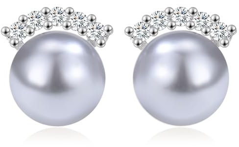 MASOP Perlenohrringe Ohrstecker Graue Perlen AAA Zirkonia Stein Perlenohrstecker Versilbert für Damen Frauen Braut Freundin Mama