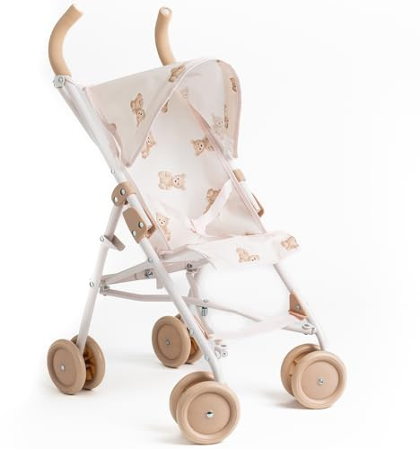 Roma Teddy XL Dolls Pram and Pushchair, Adorable Teddy Print with Retractable Hood, Swivel Wheels, Folds Flat for Storage, Suitable for Dolls and Teddies up to 42cm, Ages 3 Plus