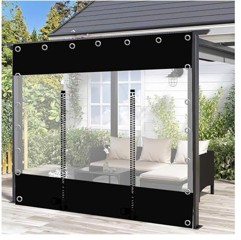 Transparente schwarze PVC-Trennwände mit Reißverschluss-Türen für Garten, Pergola, Carport, 3 x 3 m, 3 x 3 m, transparent schwarz