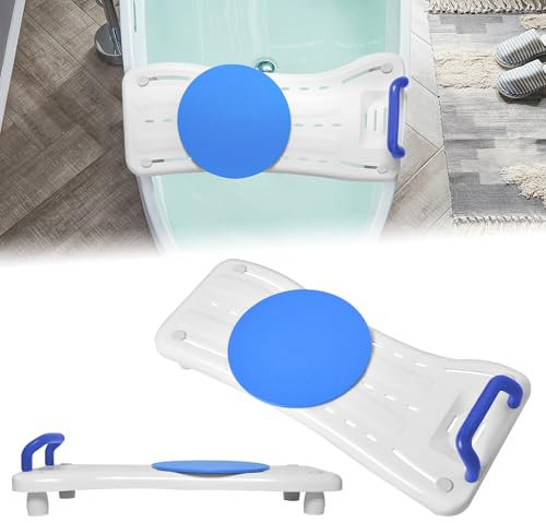 LZQ Badewannenbrett Badewannensitz Senioren mit 360º Drehscheibe, Blau Griff und Seifenablage, Einstellbar Wannensitz Sitzbrett für Badewanne für Erwachsene Tragkraft 150kg