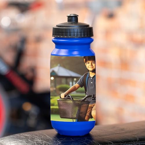 Wanapix | Personalisierte Fahrrad-Trinkflasche | Blau | Fahrradflasche mit Ihrem Foto oder Namen | Fassungsvermögen 620 ml | BPA-frei | 100% personalisiert