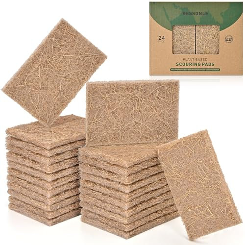 BESSONLE 24 Pack Scrub Sponges Kitchen - Eco Friendly Coconut Husk Non Abrasive Scouring Pads - Biodegradable Heavy Duty Scrubber Sponges for Dishes - Multipurpose Non Scratch Natural Scrubbing Pads