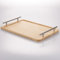 Bandeja Rectangular de bambú, 40 x 25 cm, Asas Plateadas, Natural