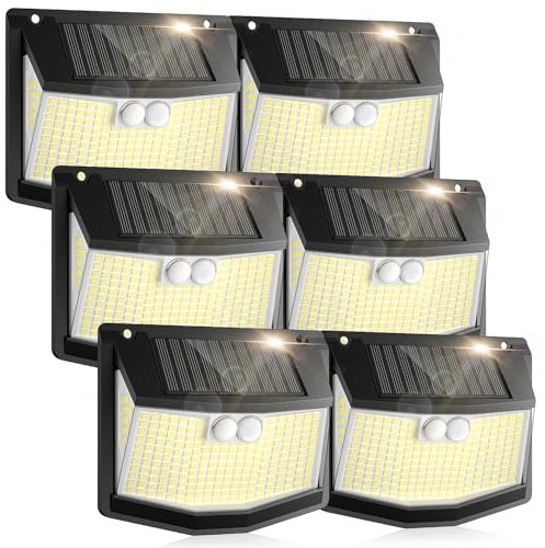 Luci Solare LED Esterno Giardino: 248 LED Luce Solari Pannello Esterne con 3 Modos Sensore da Movimento 270° Illuminazione Parete Lampada IP65 Faretti Solare Esterno per Giardino Garage 6 Pezzi