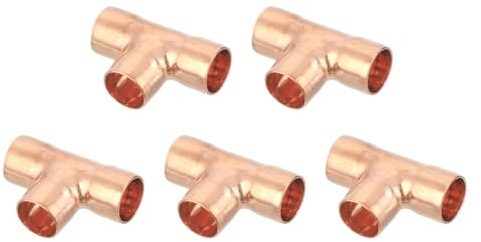 Unifizz 5 raccordi a T in rame da 1,2 cm, diametro interno 12 mm, spessore 0,8 mm, ad alta pressione, a prova di perdite, connettori per tubi idraulici e HVAC