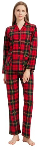 Amaxer Ensemble de Pyjamas Chauds en Flanelle pour Femmes Pantalon Long à Manches Longues 100% Coton Ensemble de Pyjamas d'automne et d'hiver