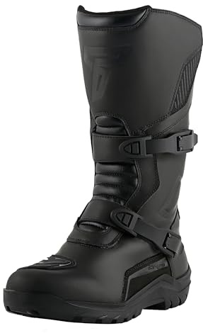 Texpeed Stivali in Pelle Uomo Da Moto - Adventure 100% Scarpe Da Moto Impermeabili A Taglio Lungo Approvate CE Per Touring Cruiser - Nero - EU 45 | EN 13634 Calzature Rinforzate Moto, Vera Pelle di Vacchetta, Adventure Touring Biker Style, Protettivi Puntali